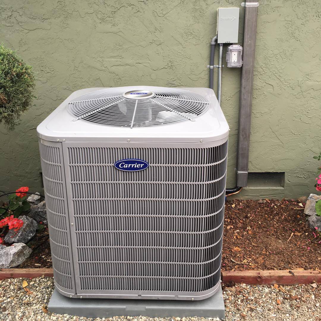 Residential air conditoner on slab at San Jose home